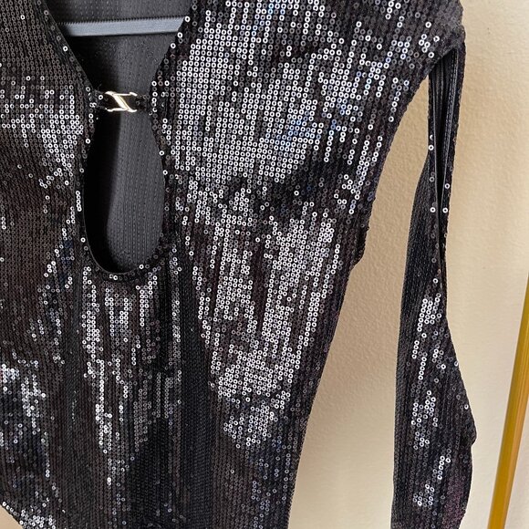 Ruve M Black Sequin Cutout Bodysuit Stunning Night Out Piece - Picture 3 of 10